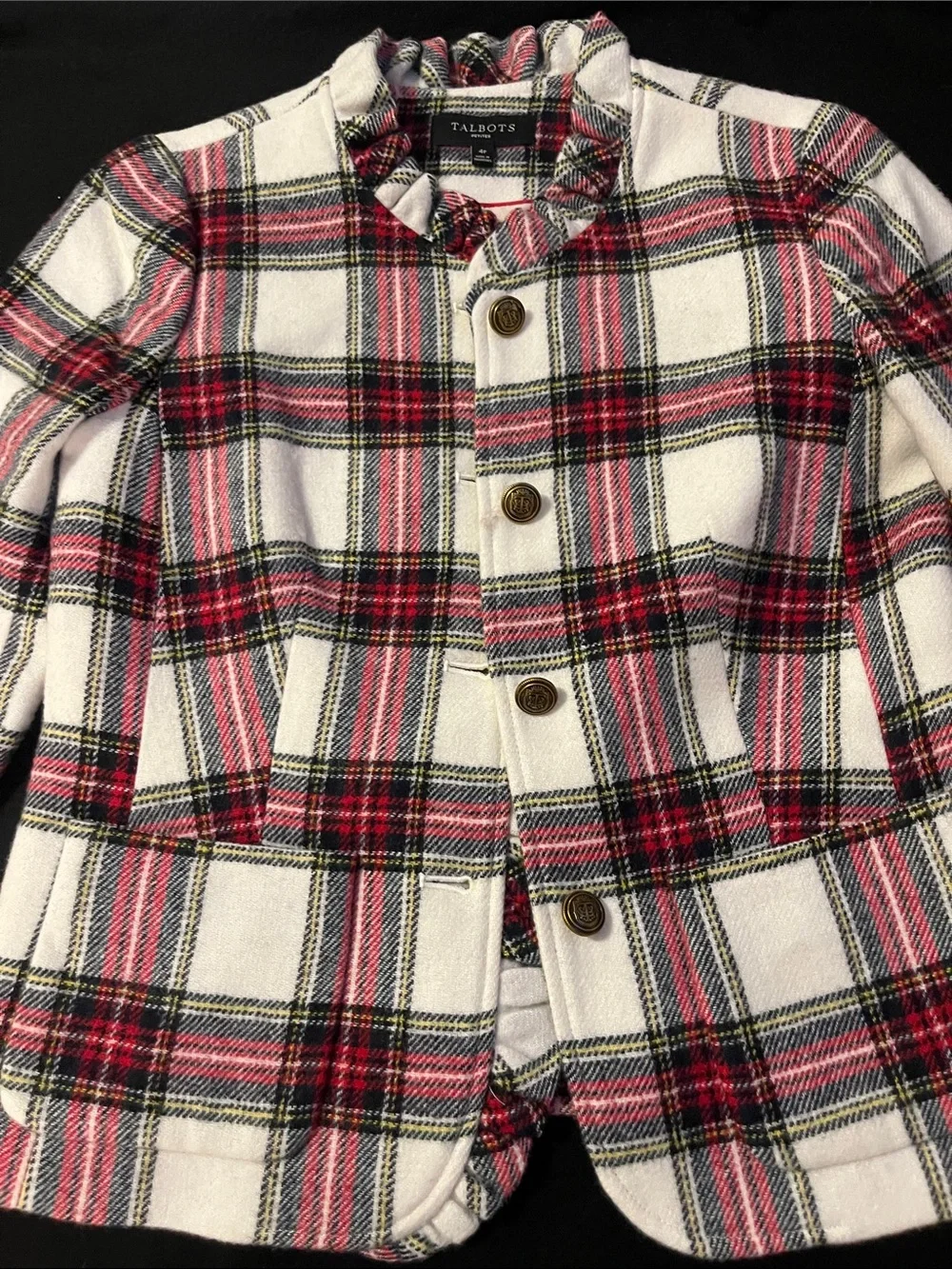 Talbots White Pink and Black Plaid Girls' Button-Front Blazer